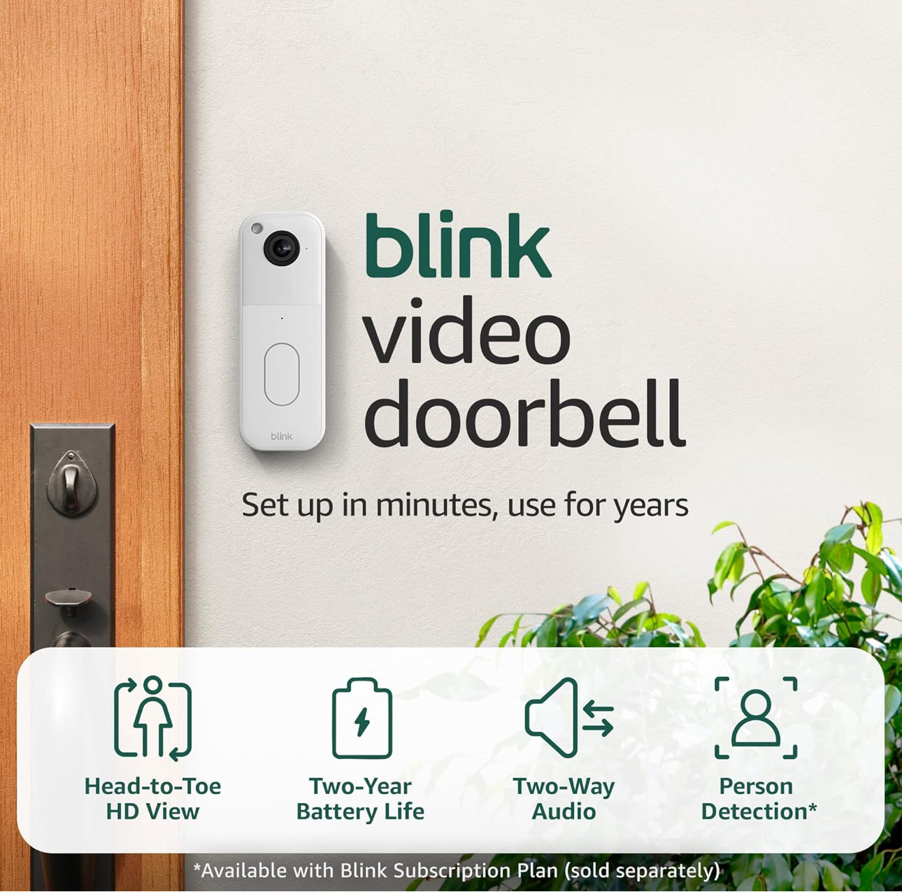 Blink Video Doorbell (newest model) – Head-to-toe HD view, two-year battery life, and edge AI processing. Required Sync Module not included – Add-On (White)