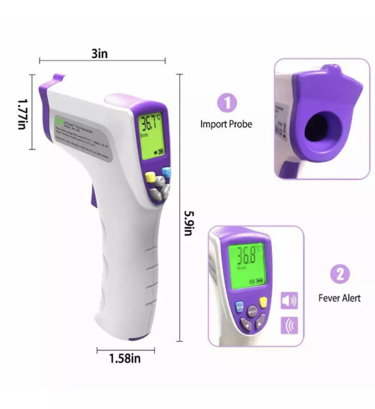 Infrared Thermometer with Fever Alarm - Non-Contact Digital Temperature Reader