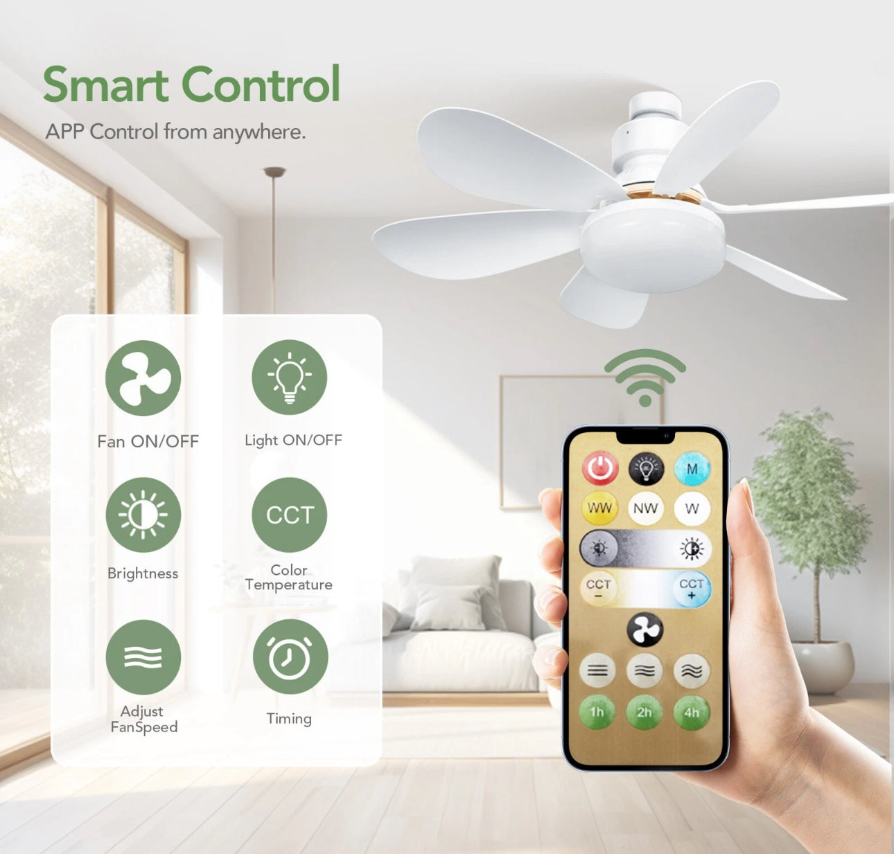 20'' Ceiling Fan with Light 40W Fan Light with Remote APP Control Adjustable