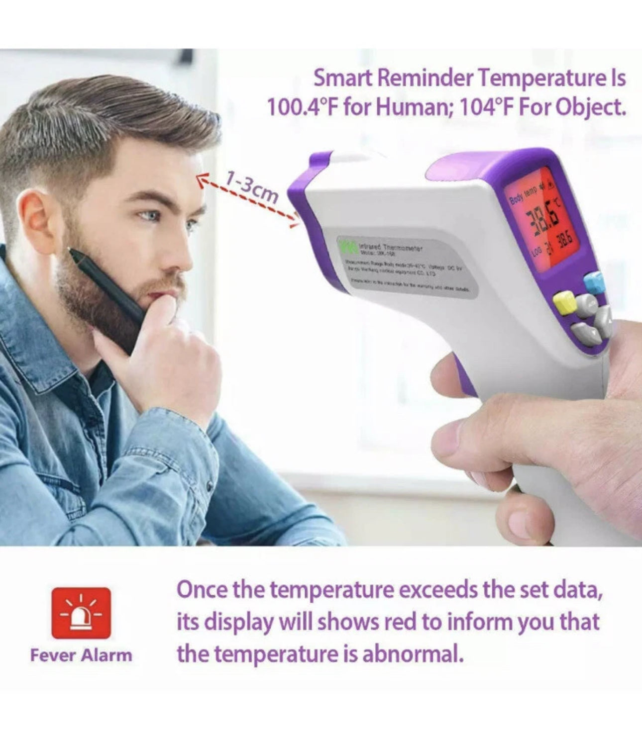 Infrared Thermometer with Fever Alarm - Non-Contact Digital Temperature Reader