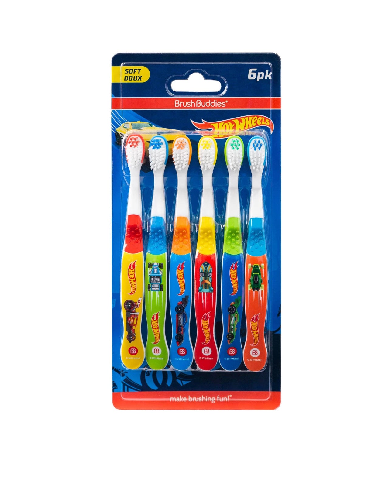 Hot Wheels Multicolor Kids Toothbrush Pack of 6 - Soft Bristle for Toddlers