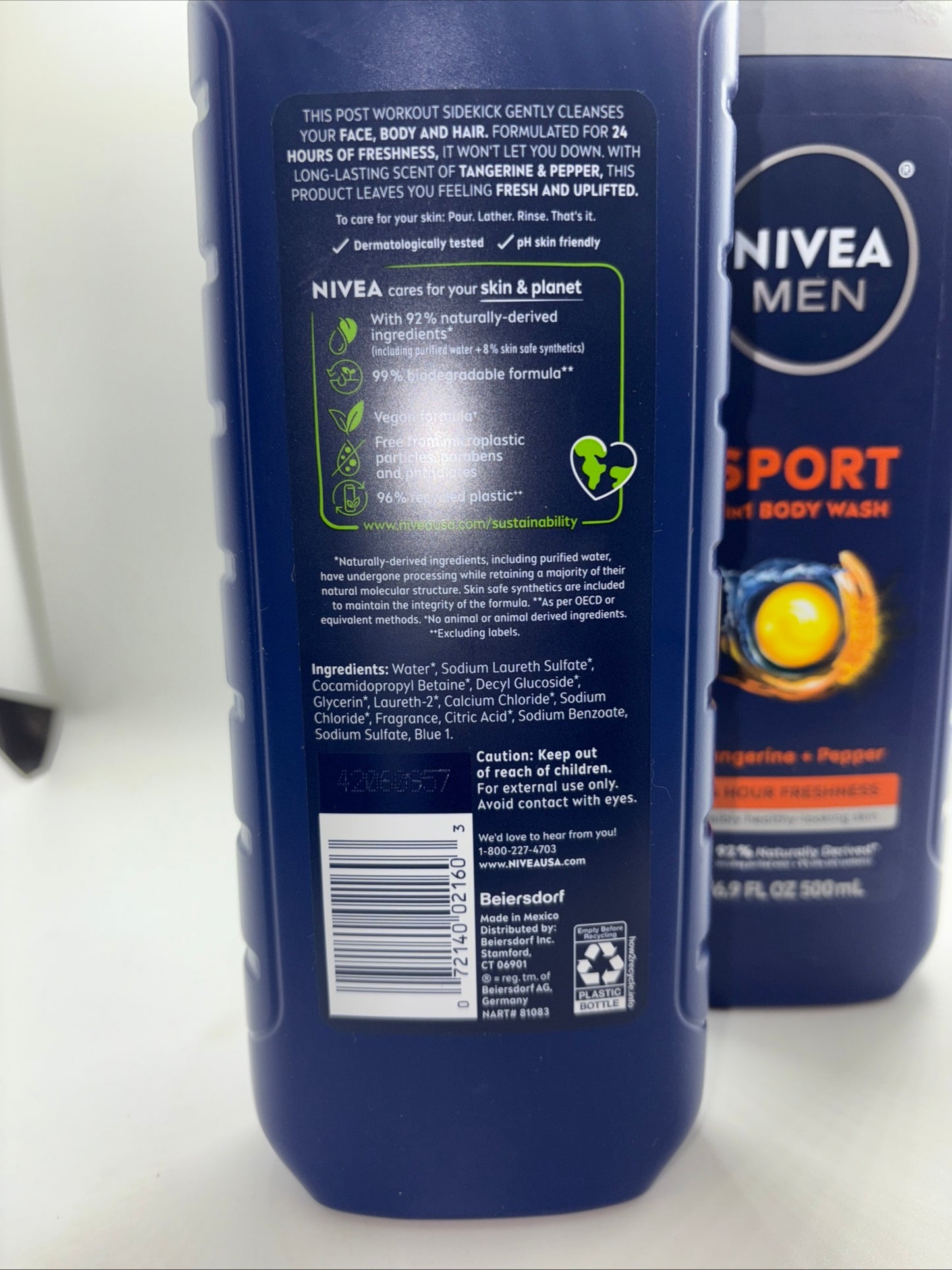 Nivea Men Sport Body Wash - Tangerine & Pepper Scent, 16.9 fl oz (Set of 2)