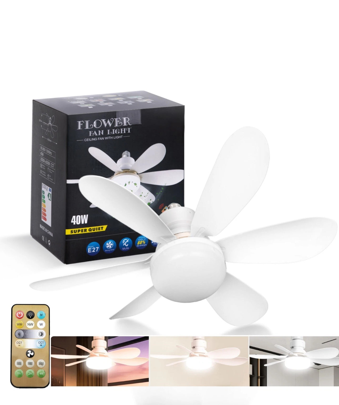 20'' Ceiling Fan with Light 40W Fan Light with Remote APP Control Adjustable