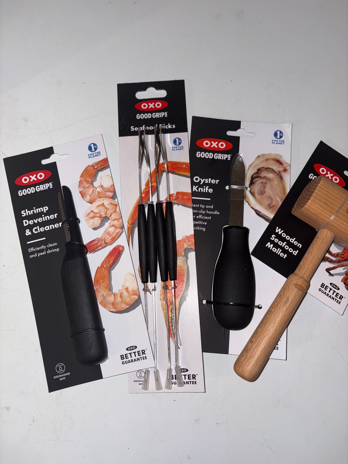 OXO Good Grips Seafood Bundle ( Shrimp Deveiner, Mallet, Oyster Knife, Picks )