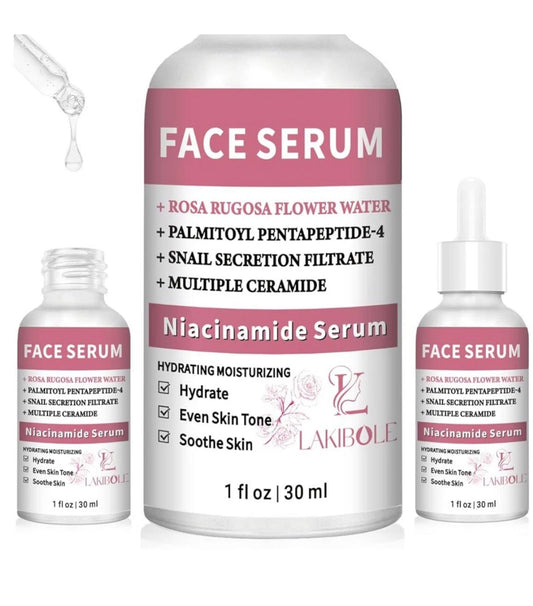 LAKIBOLE 5% Niacinamide Serum with 5% Damascus Rose Floral Water - 3 Pack + 1 Bonus Free (0.507 fl oz | 15ml each)