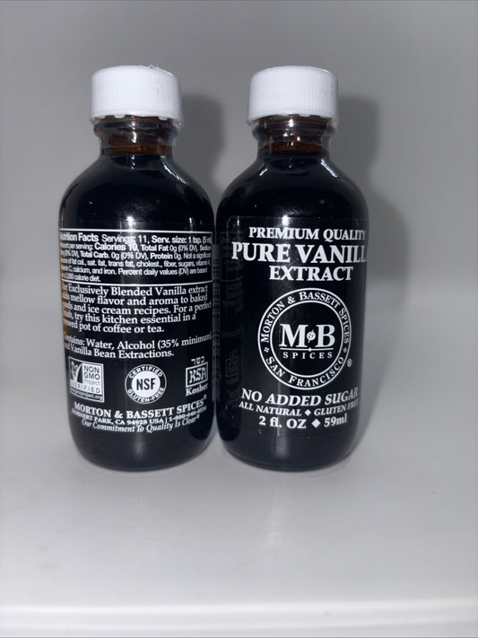 Morton & Bassett Pure Vanilla Extract - 2 oz Bottle (Lot of 2, Exp 05/29)