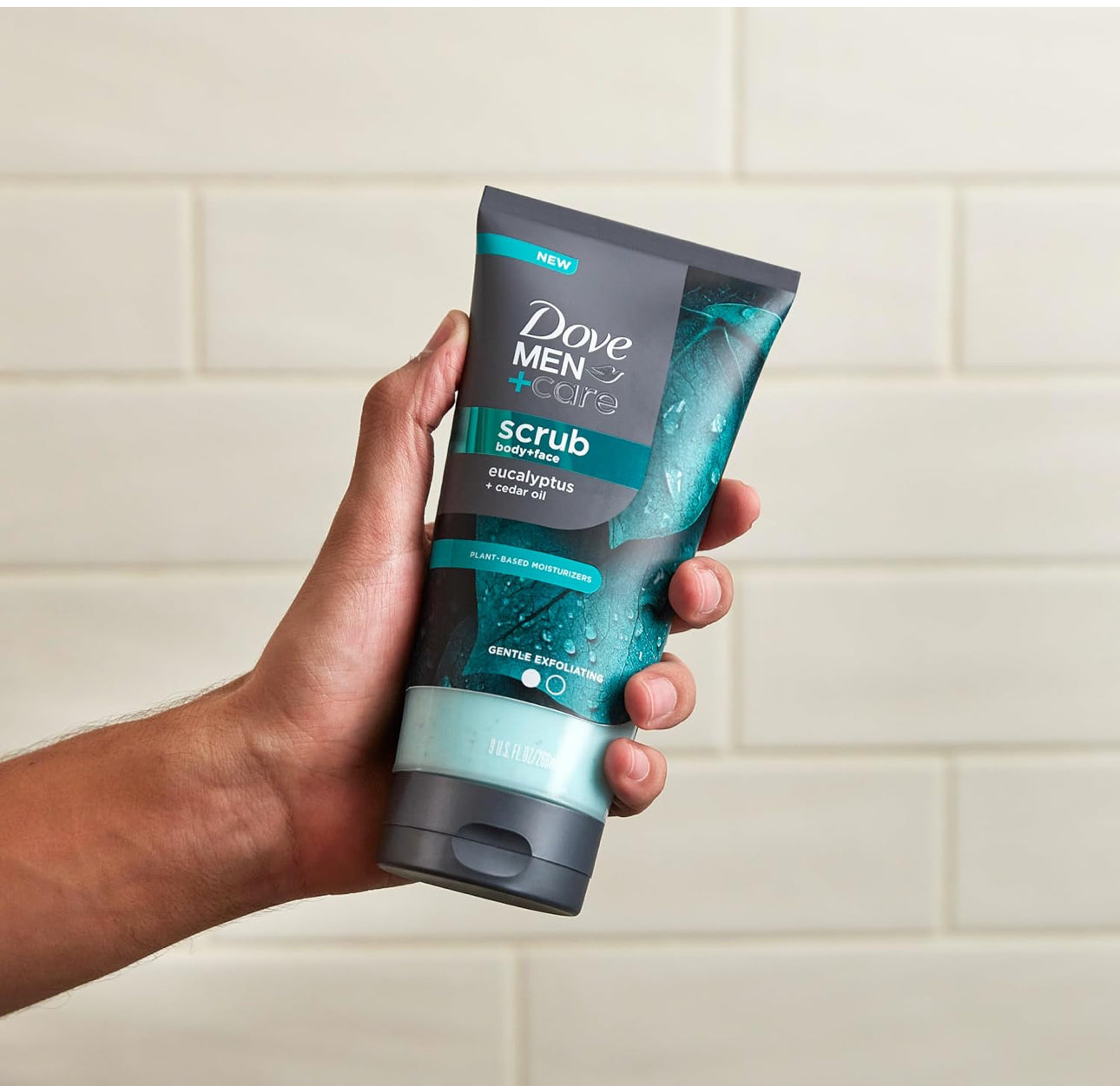 DOVE MEN + CARE Body and Face Scrub Eucalyptus Deeply Exfoliates for Hydrated & Nourished Skin 100% Gentle Cleanser, No Sulfate Cleansers or Parabens 9 oz
