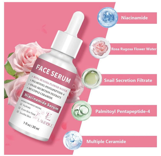 LAKIBOLE 5% Niacinamide Serum with 5% Damascus Rose Floral Water - 3 Pack + 1 Bonus Free (0.507 fl oz | 15ml each)