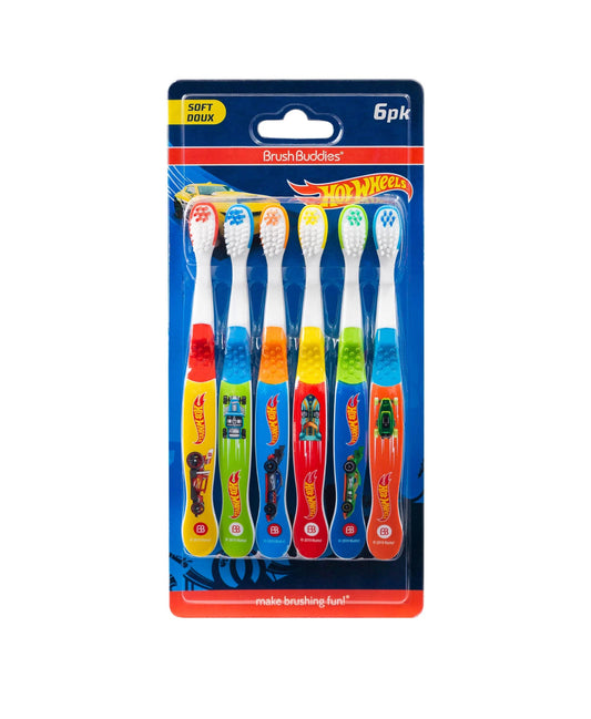 Hot Wheels Multicolor Kids Toothbrush Pack of 6 - Soft Bristle for Toddlers