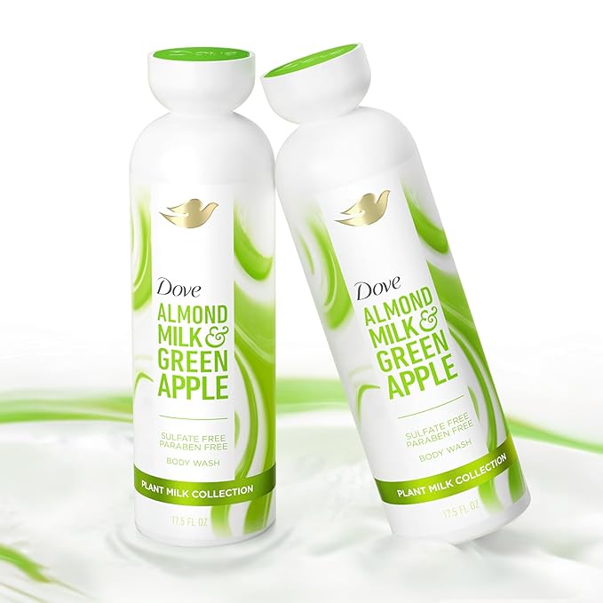 Dove Plant Milk Cleansing Body Wash - Choose Your Scent (Oat Milk & Berry Brulee, Almond Milk & Green Apple, Coconut Milk & Sugar Lychee, Turmeric & Lemon), 17.5 fl oz