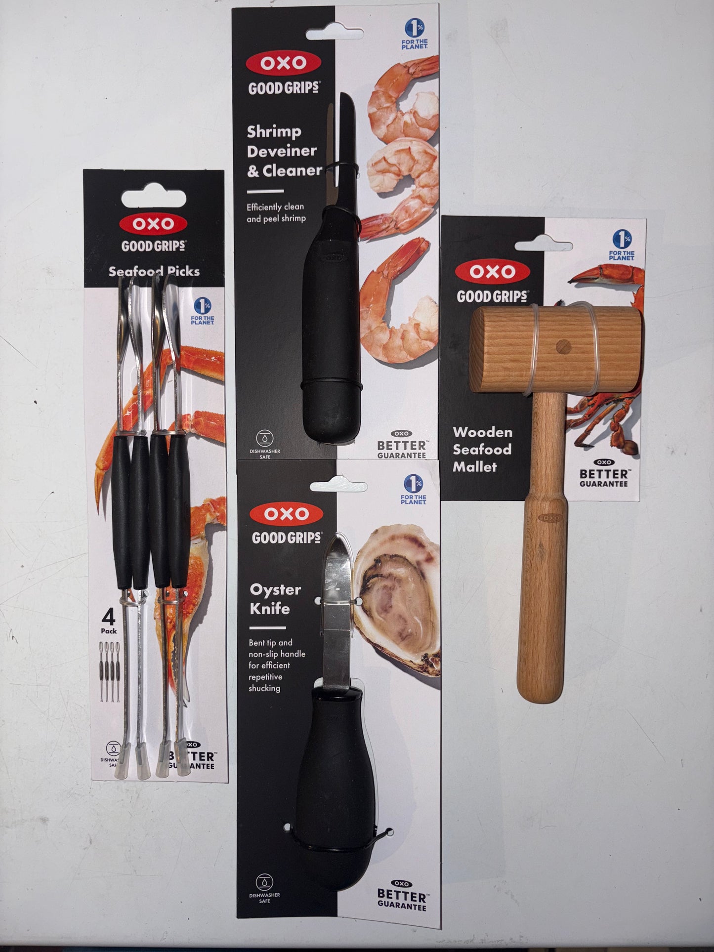 OXO Good Grips Seafood Bundle ( Shrimp Deveiner, Mallet, Oyster Knife, Picks )