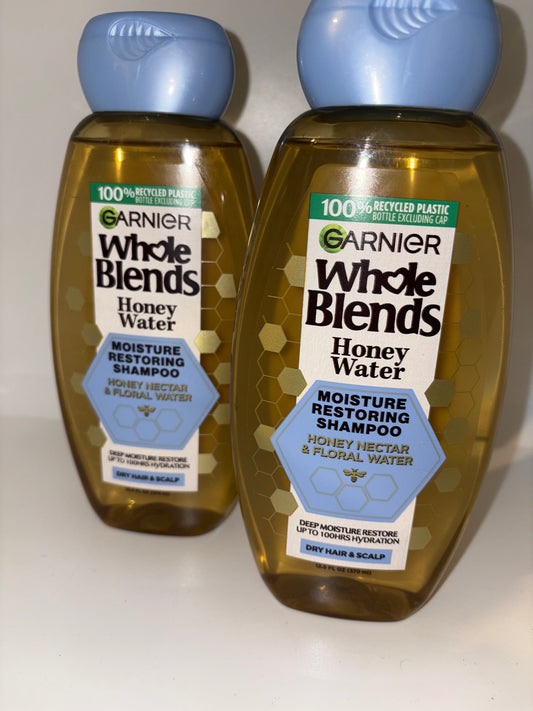 2X Garnier Whole Blends Honey Water Moisture Restoring Shampoo (Twin Pack)