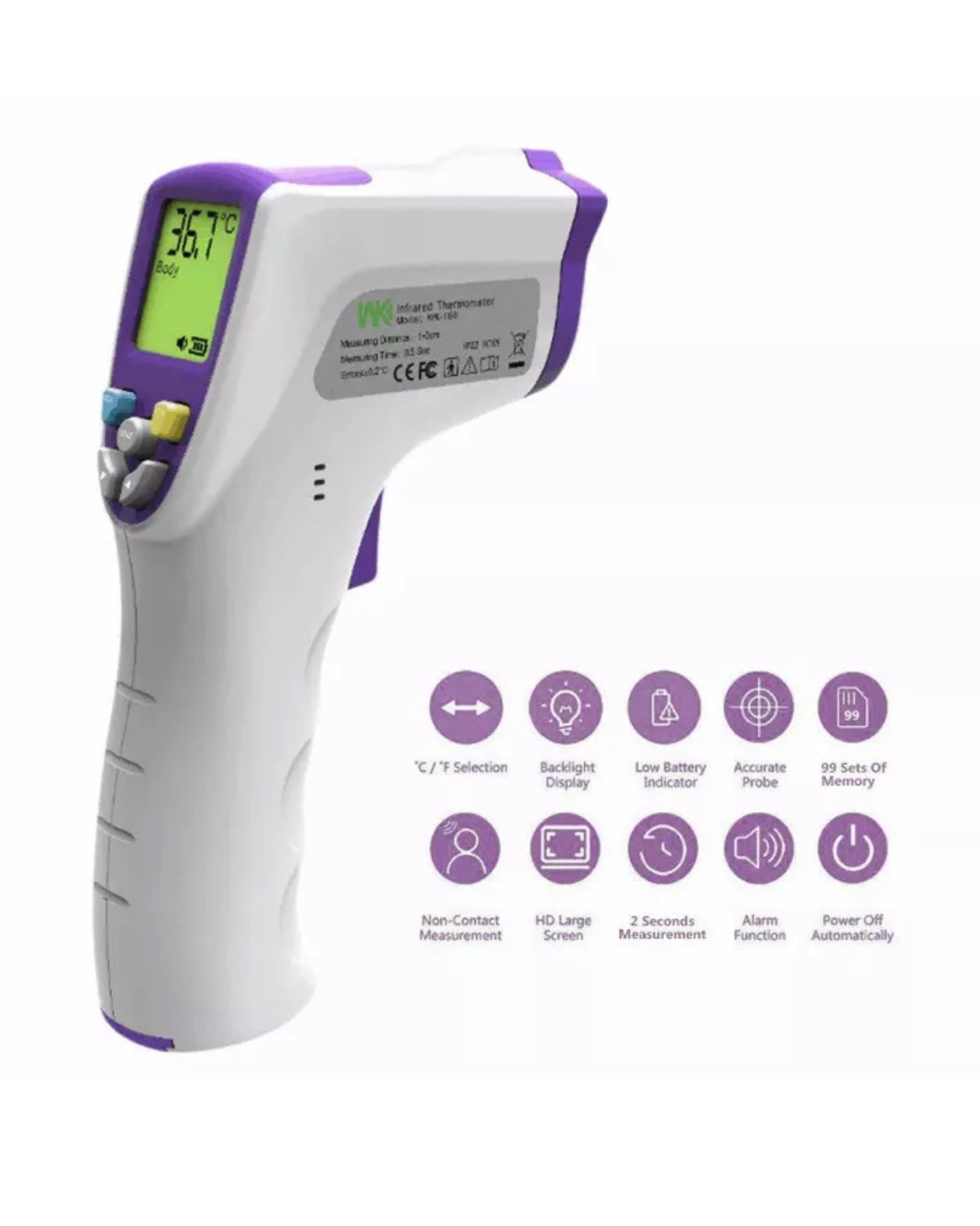 Infrared Thermometer with Fever Alarm - Non-Contact Digital Temperature Reader
