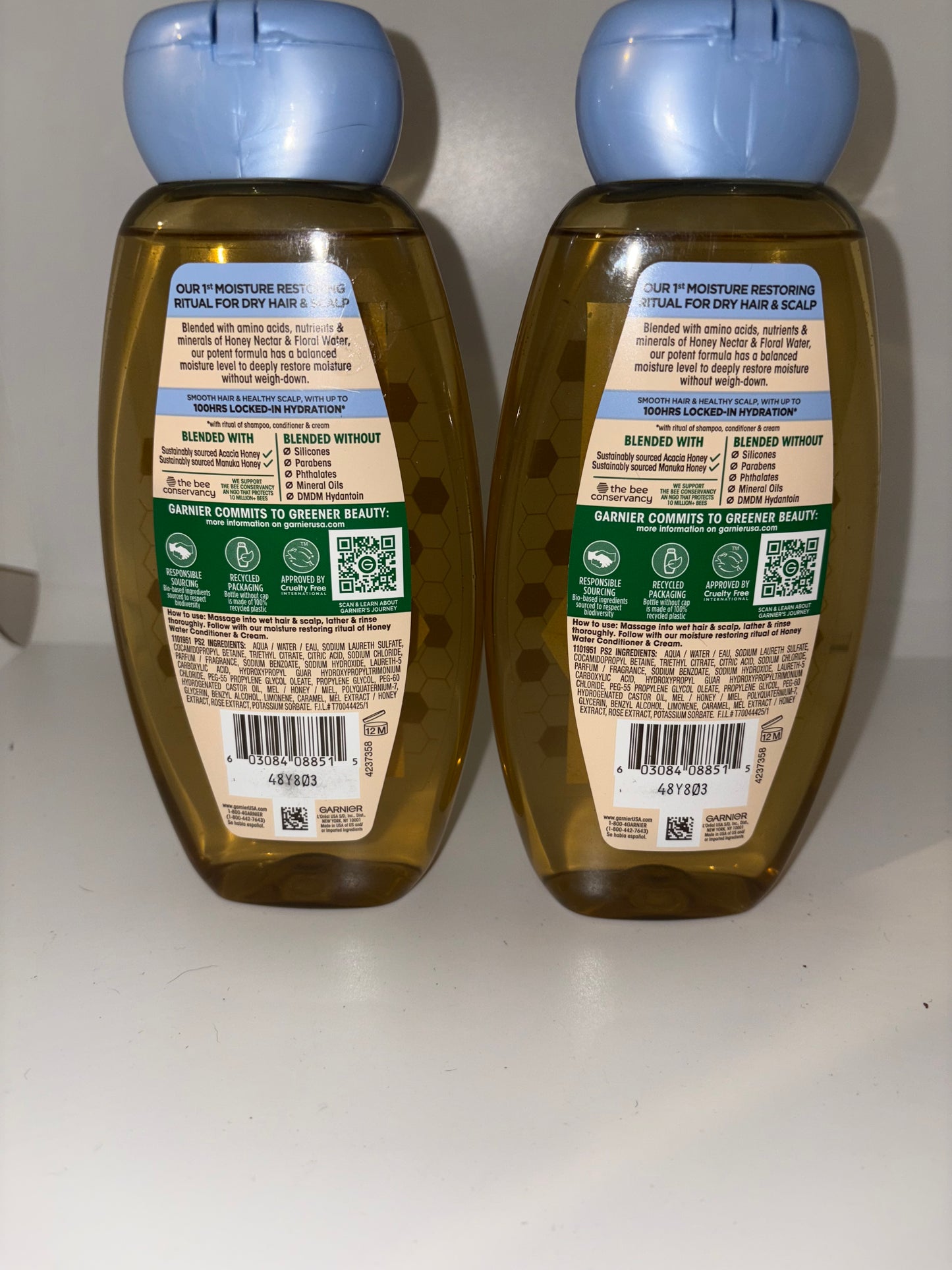 2X Garnier Whole Blends Honey Water Moisture Restoring Shampoo (Twin Pack)