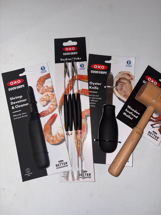 OXO Good Grips Seafood Bundle ( Shrimp Deveiner, Mallet, Oyster Knife, Picks )