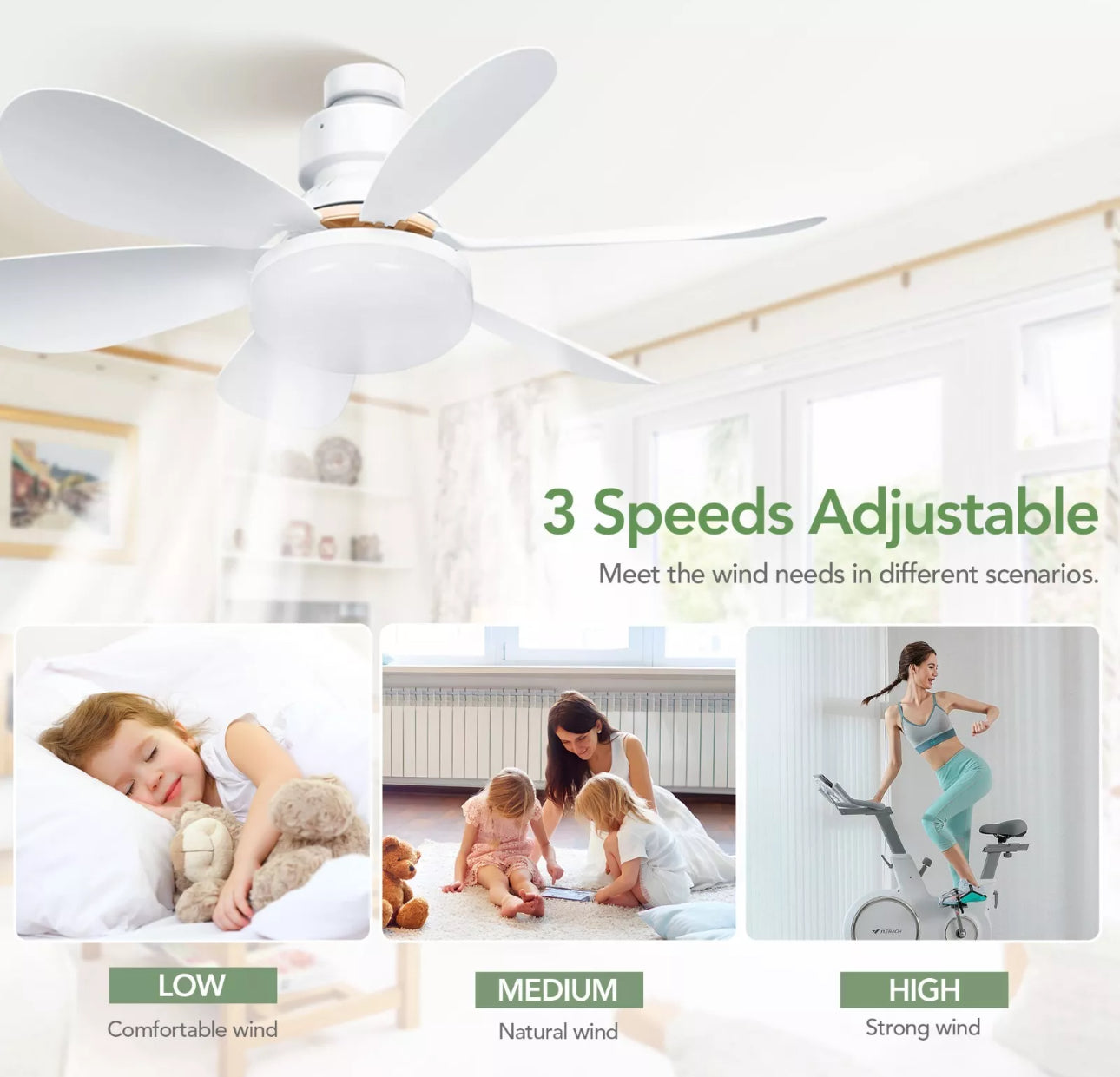 20'' Ceiling Fan with Light 40W Fan Light with Remote APP Control Adjustable