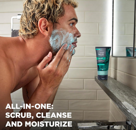 DOVE MEN + CARE Body and Face Scrub Eucalyptus Deeply Exfoliates for Hydrated & Nourished Skin 100% Gentle Cleanser, No Sulfate Cleansers or Parabens 9 oz