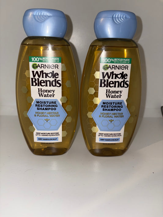 2X Garnier Whole Blends Honey Water Moisture Restoring Shampoo (Twin Pack)